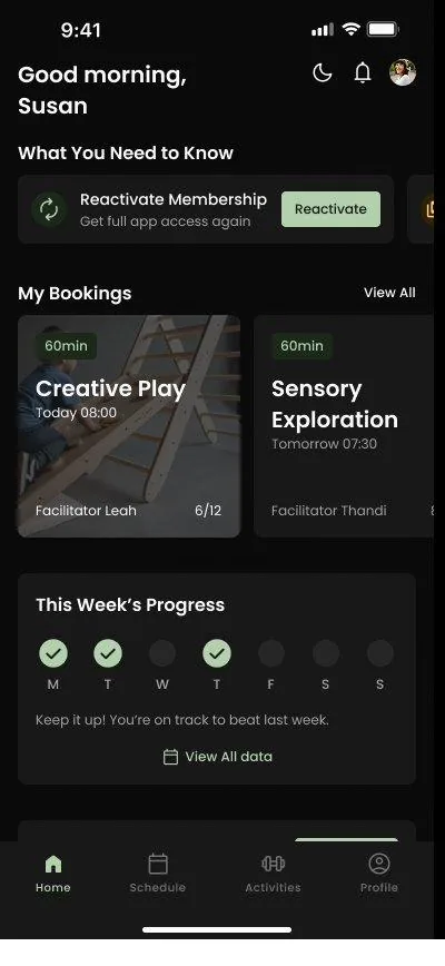 Itensity member app — profile and payments