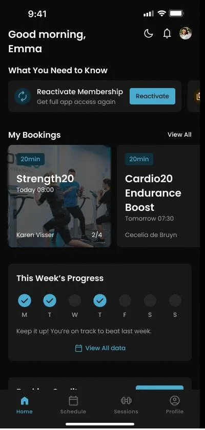 Itensity member app — bookings