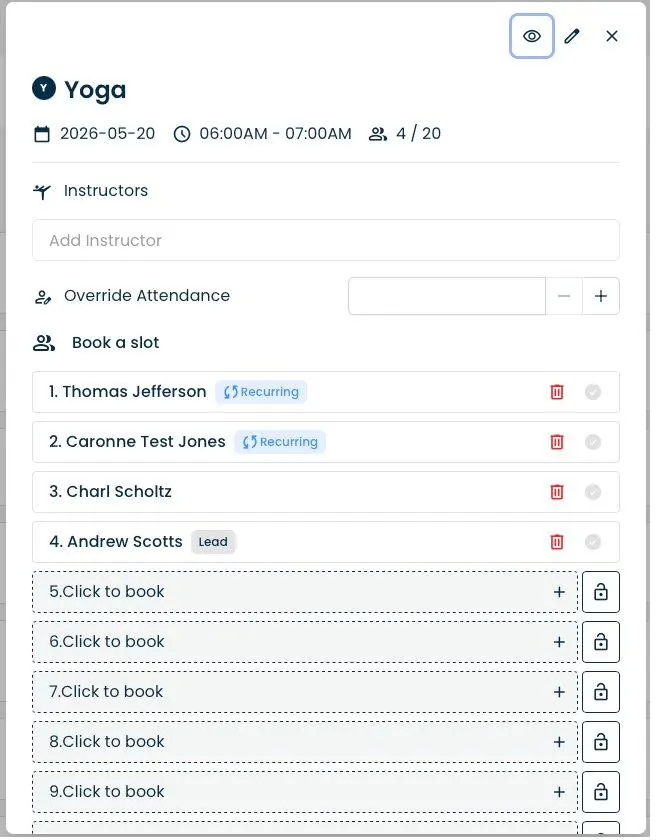 Personal Training platform view